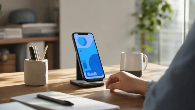 Business Phone System mobile app screen showing a call and text messages on a cell phone