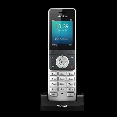 Yealink W56P cordless handset on its charging base, part of a Business Phone System setup